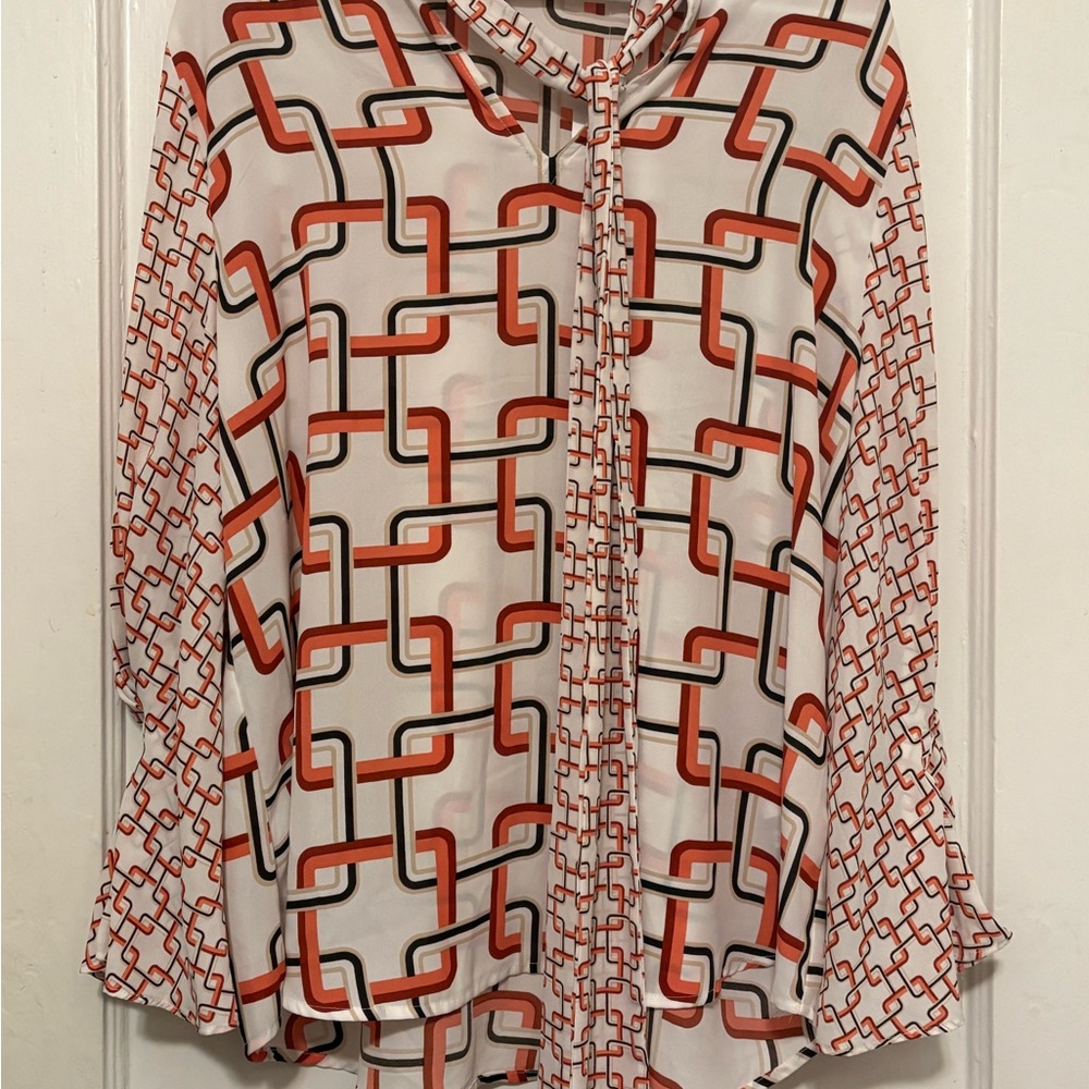 New York & Company Red and Black Chain Print Blouse